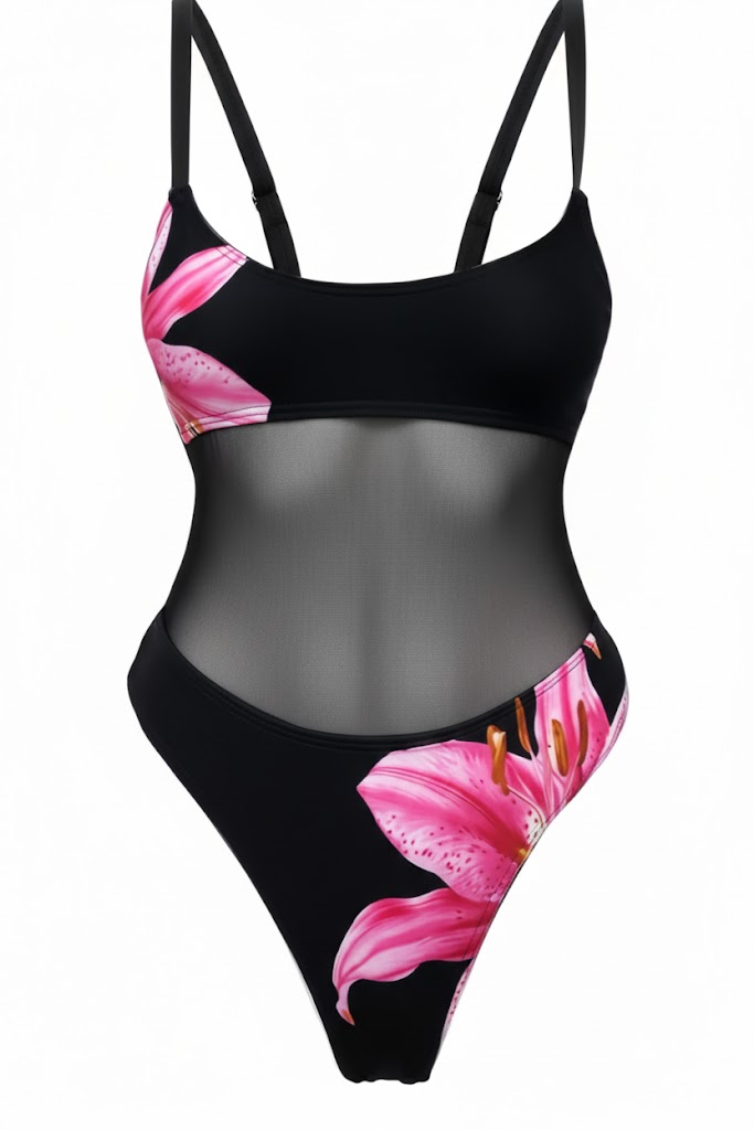 Black Mesh & Pink Floral One-Piece Pole Set